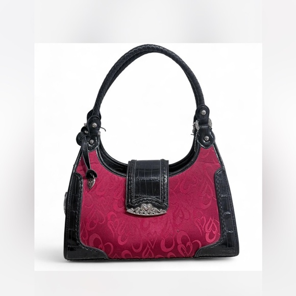 Source Unknown Handbags - Y2K Red Heart Jacquard Shoulder Bag Black Faux Croc McBling Purse